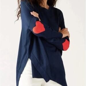 MERSEA Amour Sweater Classic Navy Blue Red Heart Patch Sz OS $134 {BB3}
